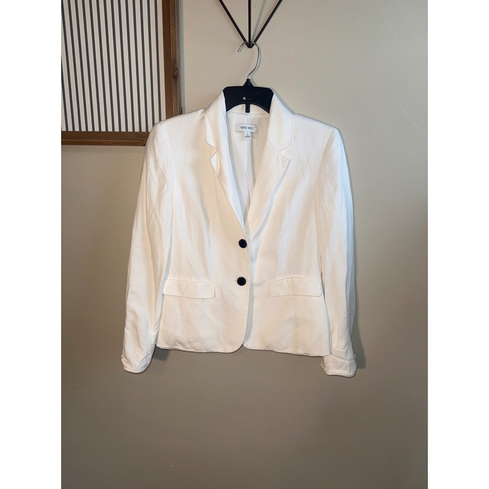 Nine West Womens White Two Button Tailored Blazer Jacket Size 4‎ Professional
